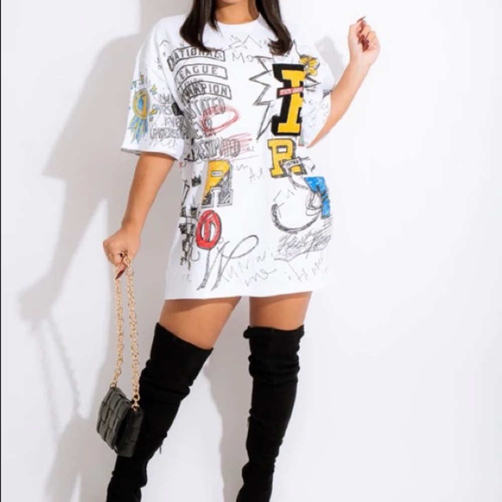 Mini Shirt Dress- Letterman Graphic